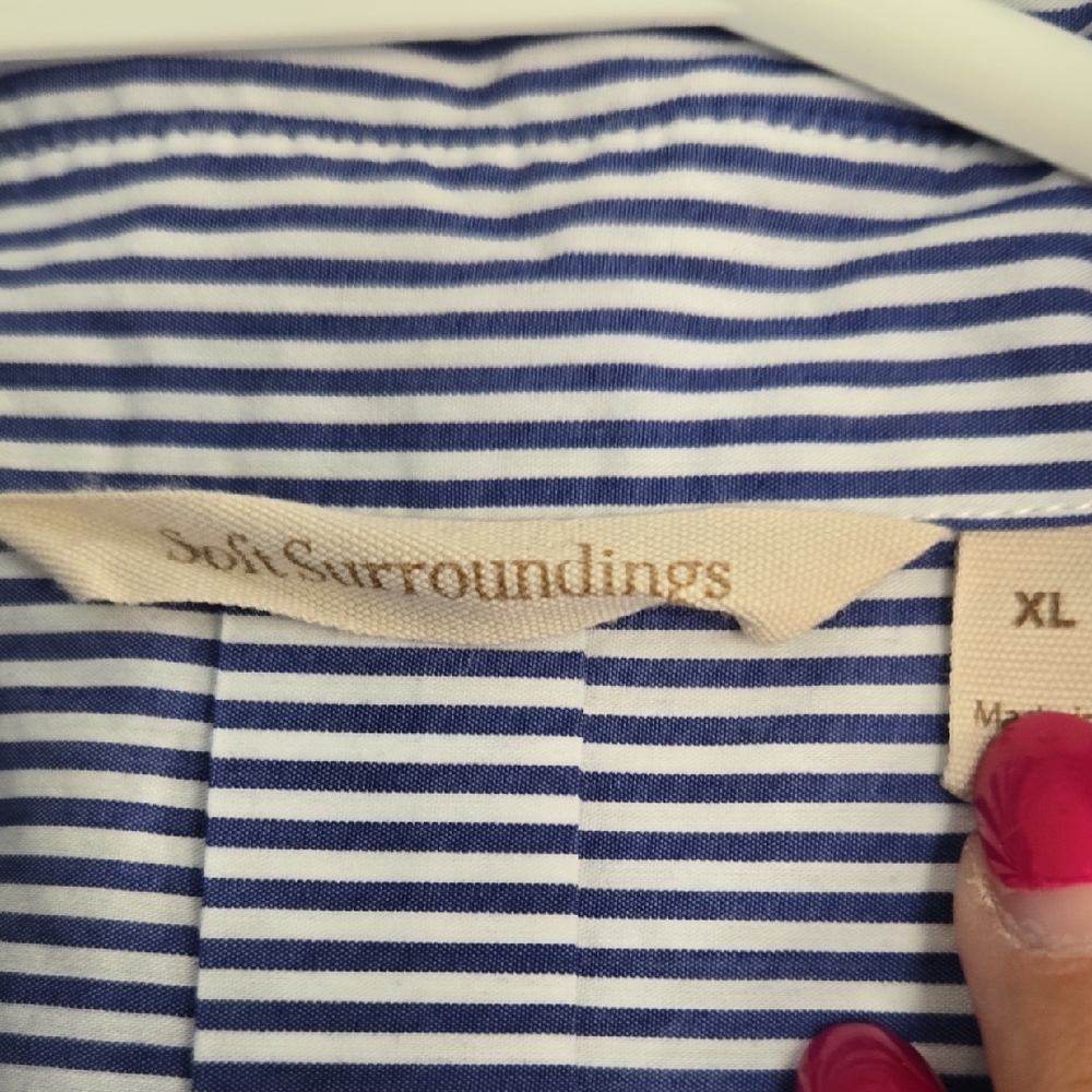 Soft Surroundings Navy and White Striped Shirt XL